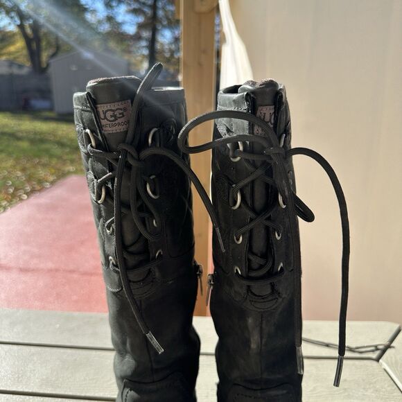 Ugg Elsa Tall Black Waterproof Shearling Leather Boots 1008438 Womens Sz 6.5 - Picture 3 of 8